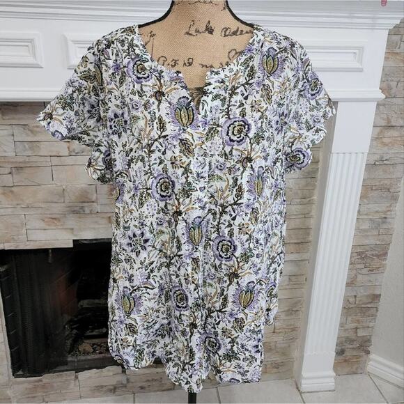 Jane & Delancey 100% cotton floral flutter sleeve boho paisley blouse plus 2X - Picture 1 of 8